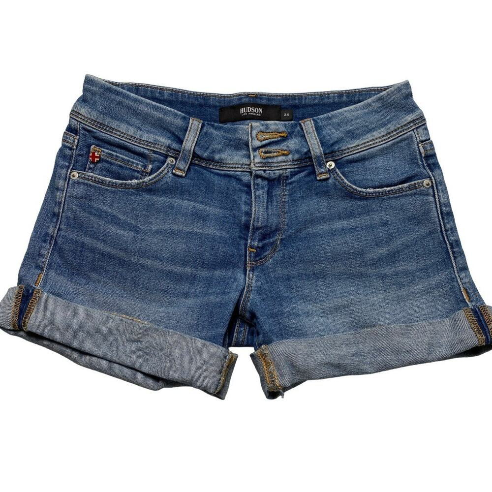 Hudson Croxley Shorts Women 24 Cuffed Flap Pocket Stretch Denim